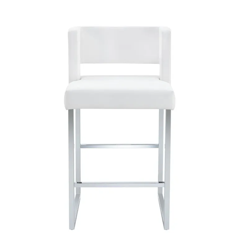 Taburetes de bar 2 unidades - estilo nórdico, diseño cuadrado, metálico plateado - Blanco+Plata