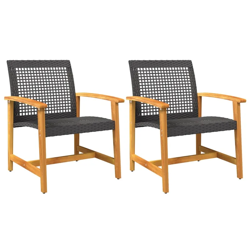 vidaXL Sillas de jardín 2 uds madera de acacia y ratán sintético negro
