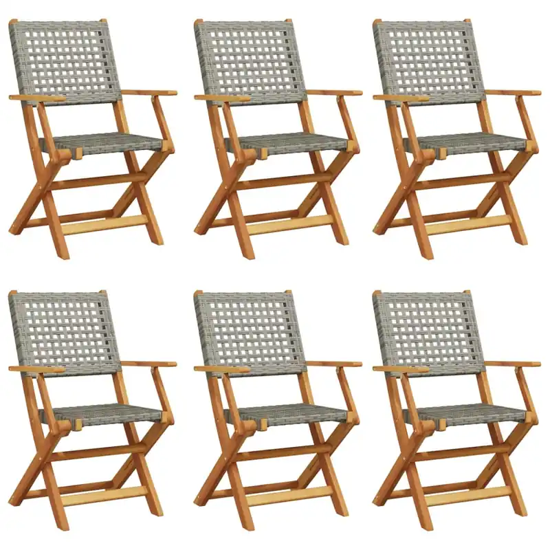 vidaXL Sillas de jardín plegables 6 uds madera maciza y ratán PE negro