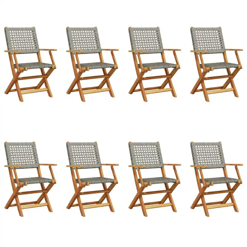 vidaXL Sillas de jardín plegables 8 uds madera maciza y ratán PE negro
