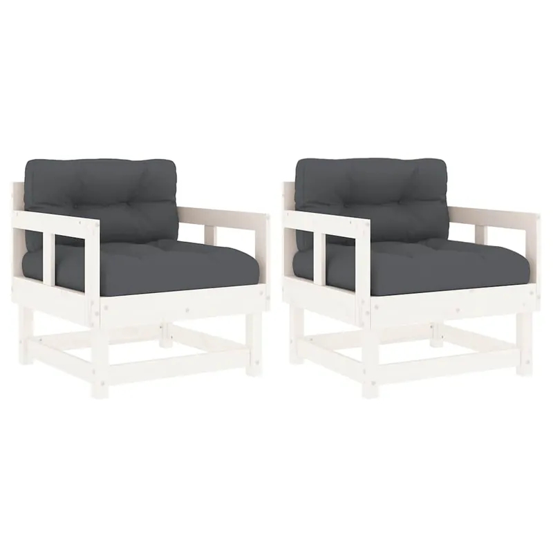 vidaXL Sillones de jardín con cojines 2 uds madera maciza pino blanco - Sofás sillones puffs