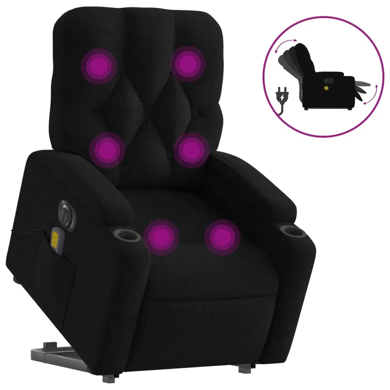 vidaXL Sillón de masaje eléctrico reclinable elevable tela negro - Sofás sillones puffs