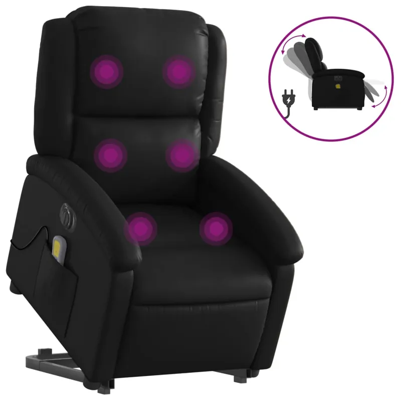 vidaXL Sillón de masaje elevable eléctrico cuero artificial rojo tinto - Sofás sillones puffs