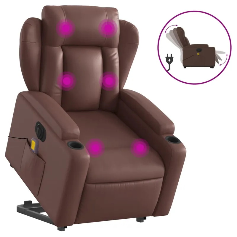 vidaXL Sillón de masaje elevable eléctrico cuero sintético negro - Sofás sillones puffs