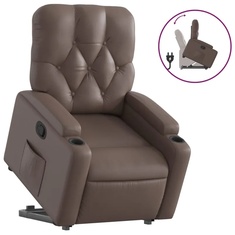 vidaXL Sillón reclinable elevable cuero artificial gris - Sofás sillones puffs