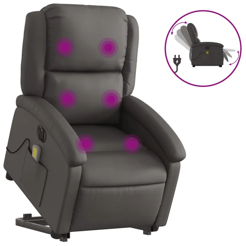 vidaXL Sillón de masaje elevable eléctrico cuero auténtico negro - Sofás sillones puffs