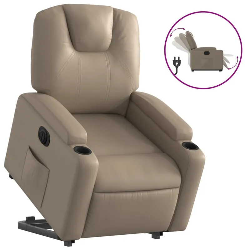 vidaXL Sillón elevable eléctrico cuero artificial capuchino - Sofás sillones puffs