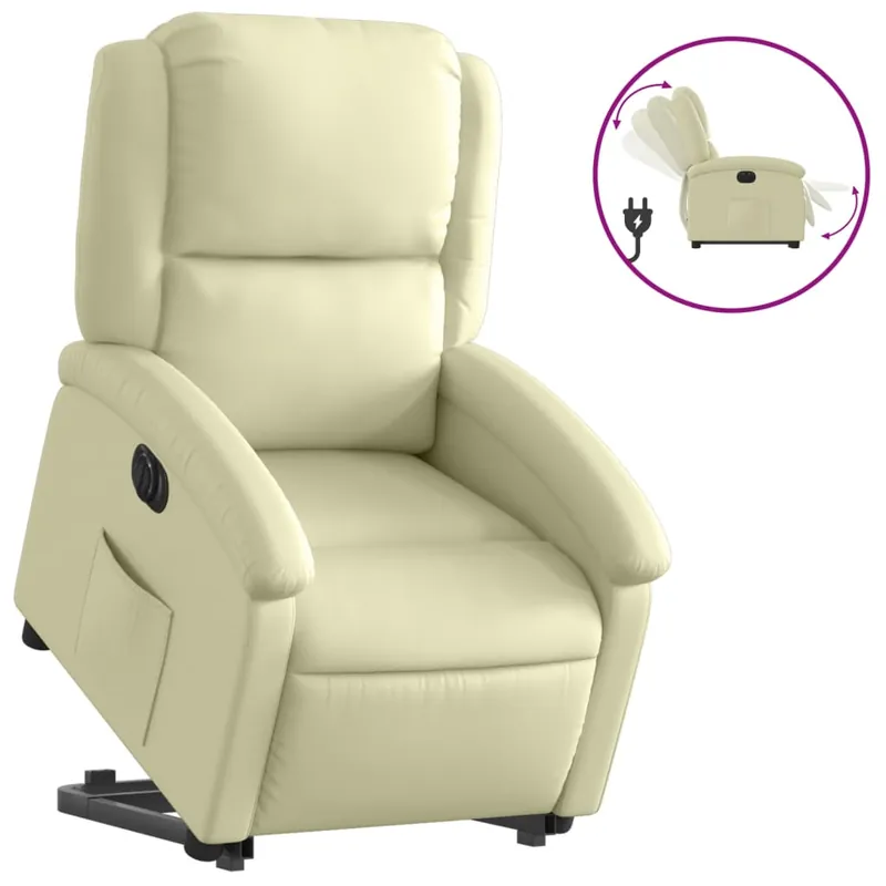 vidaXL Sillón reclinable eléctrico elevable cuero auténtico crema - Sofás sillones puffs