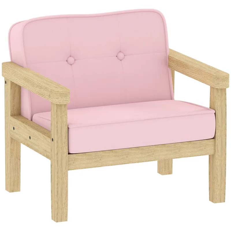 AIYAPLAY Sillón Infantil, Sofá para Niños de +3 Años, con Tejido Suave de Pana, Estructura de Madera, Asiento y Respaldo Acolchado, Reposabrazos, Carga 45 kg, 46,5x44x45 cm, Rosa - Bebé