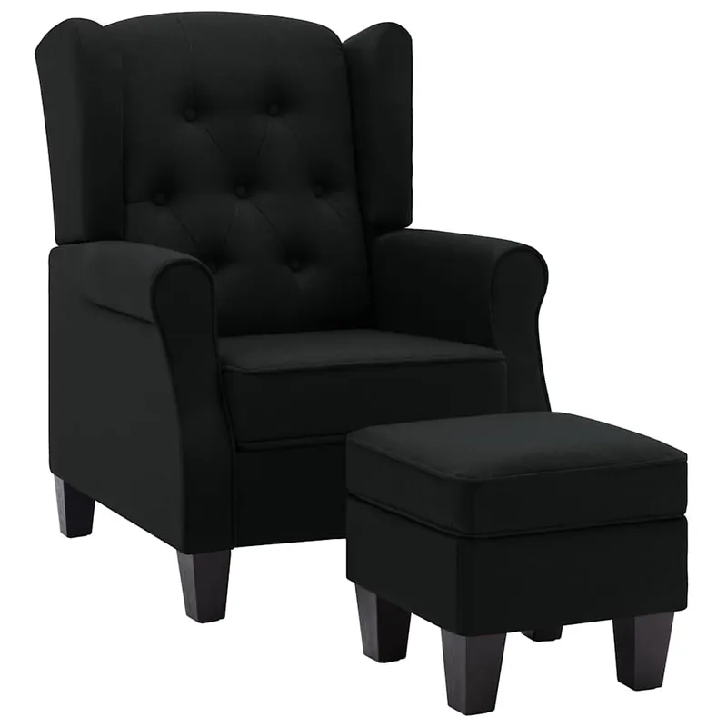 vidaXL Sillón con reposapiés de tela negro - Sofás sillones puffs