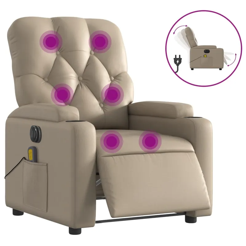vidaXL Sillón de masaje reclinable eléctrico cuero sintético gris - Sofás sillones puffs