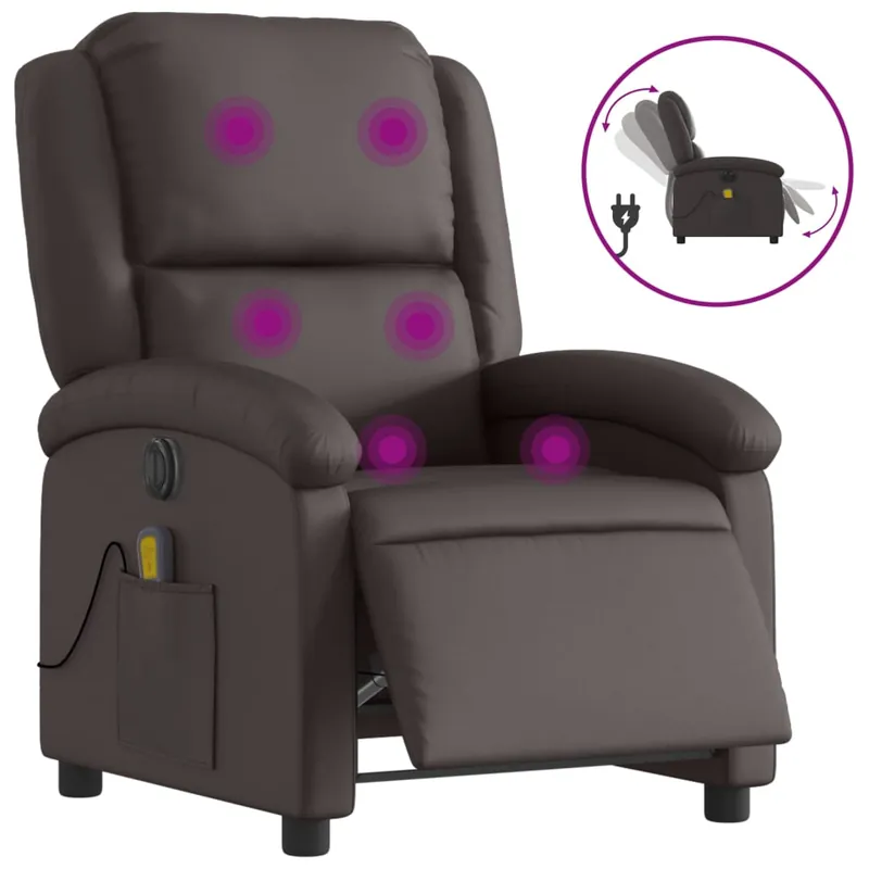 vidaXL Sillón reclinable de masaje eléctrico cuero auténtico negro - Sofás sillones puffs