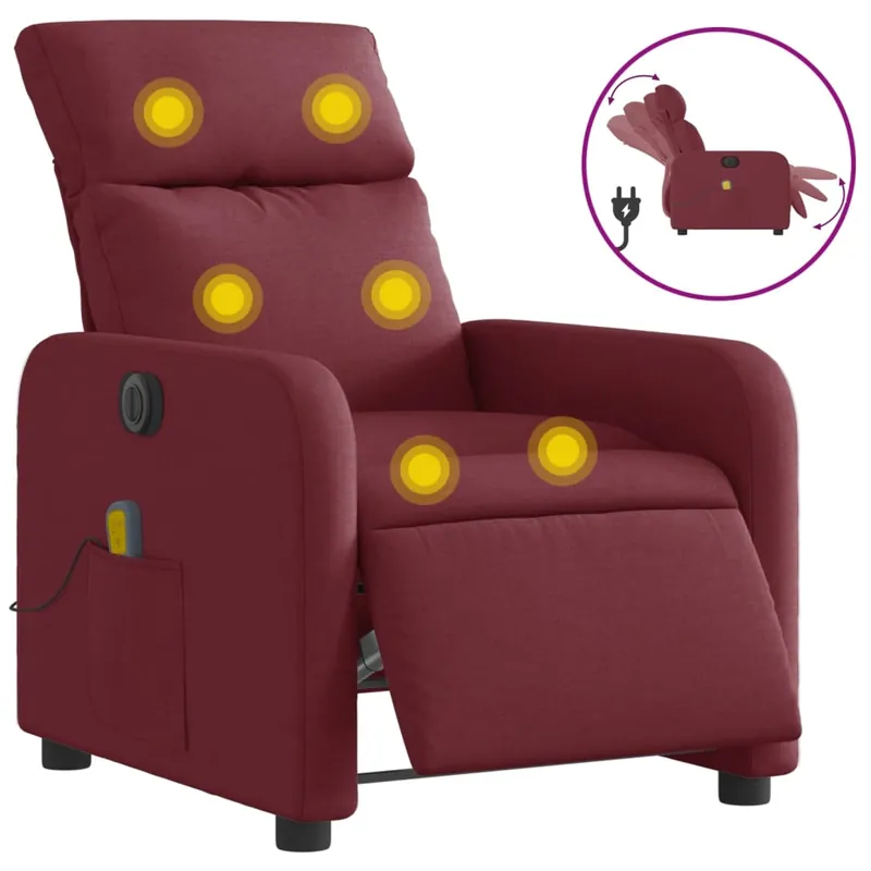 vidaXL Sillón reclinable de masaje eléctrico tela marrón oscuro - Sofás sillones puffs