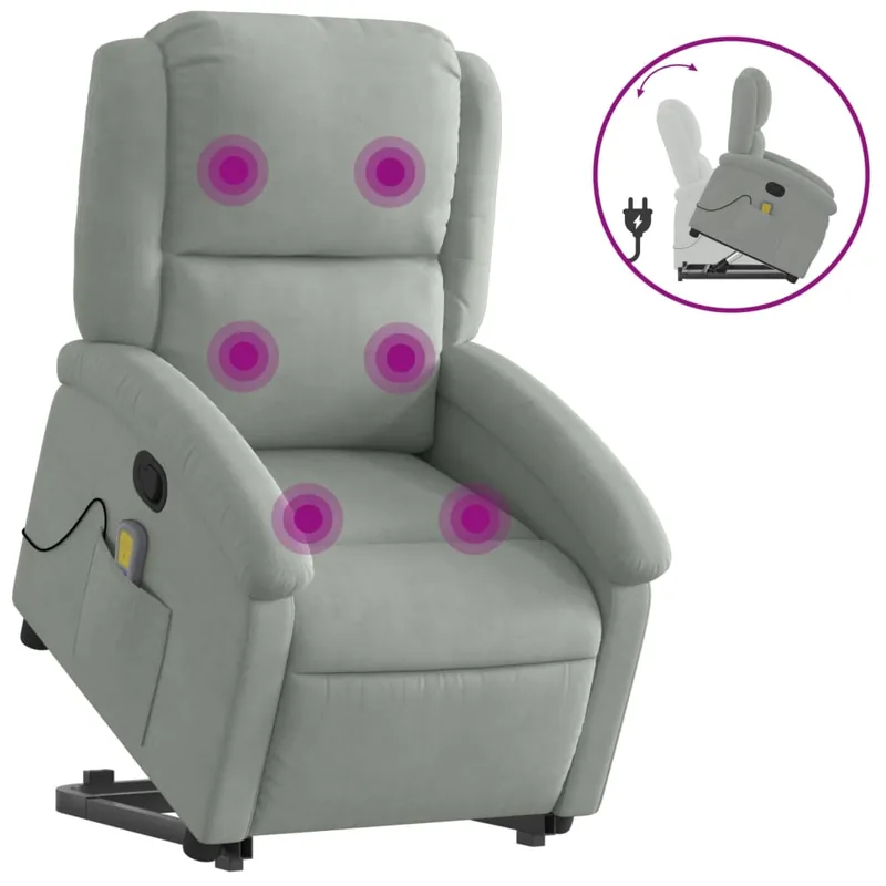 vidaXL Sillón reclinable de masaje elevable terciopelo verde oscuro - Sofás sillones puffs