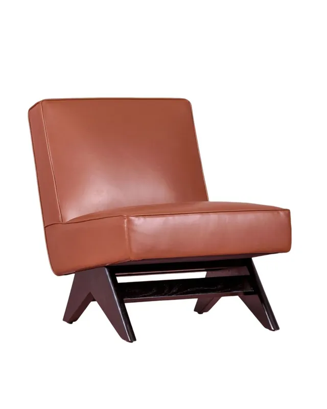 Sillón vintage en madera de fresno y tapizado en polipiel - West