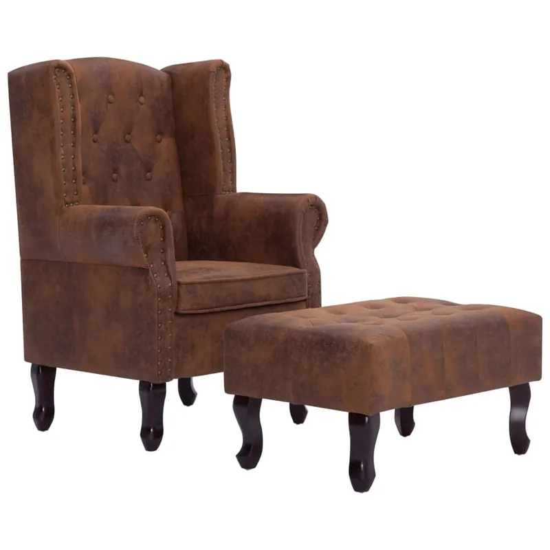 vidaXL Sillón Chesterfield y reposapiés cuero ante artificial marrón - Sofás sillones puffs