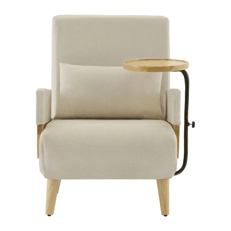 Sillón 3 en 1 - Función de cama, con bandeja de madera, sillón reclinable, asiento acolchado - Beige