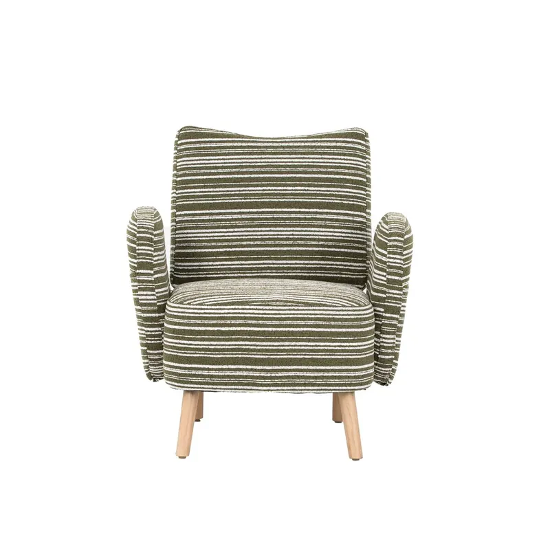 Sillón individual 77x81 cm - Tela con patrón de círculos, bolsillo lateral, patas madera - Amarillo mostaza
