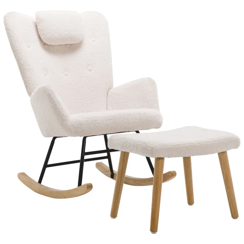 Sillón mecedora cómodo - con reposacabezas y reposapiés - color blanco