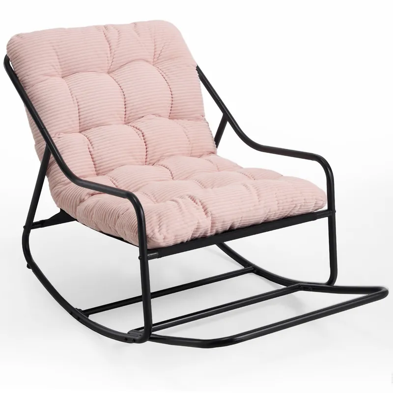 Sillón mecedora exterior - cojín grueso cómodo, acolchado suave, para salón, dormitorio y lectura - rosa