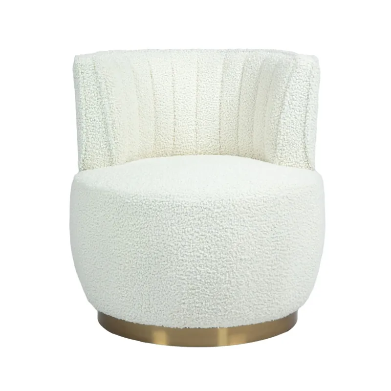 Sillón giratorio 360° - redondo, suave terciopelo tipo teddy, respaldo cómodo - blanco