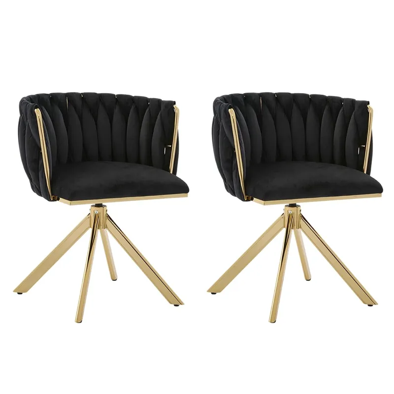 Sillón giratorio 2 plazas - Metal resistente, ergonomía, lujo aterciopelado - Negro