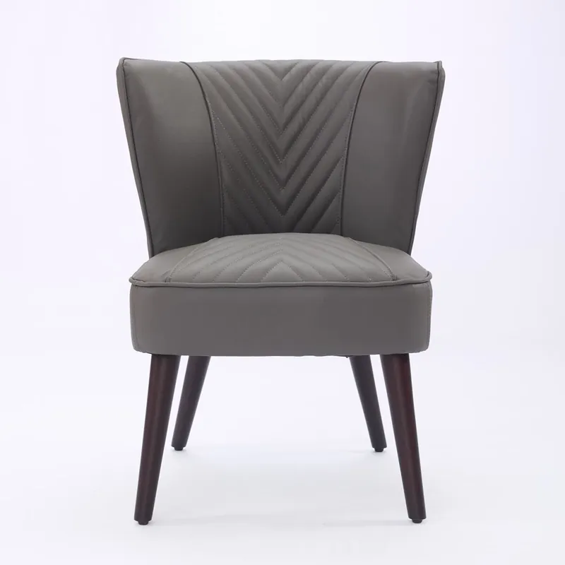 Sillón lounge sin brazos - cuero gris, base de madera maciza de caucho, cómodo y moderno