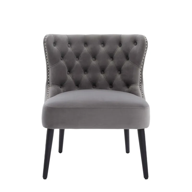 Sillón individual - sin brazos con botones y tachuelas, diseño moderno - Gris