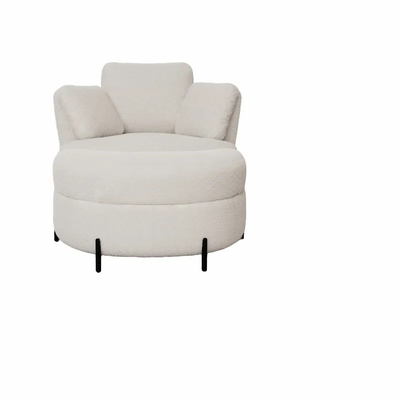 Sillón moderno grande con puf de almacenamiento - 3 cojines independientes, asiento acolchado, chenilla - Beige