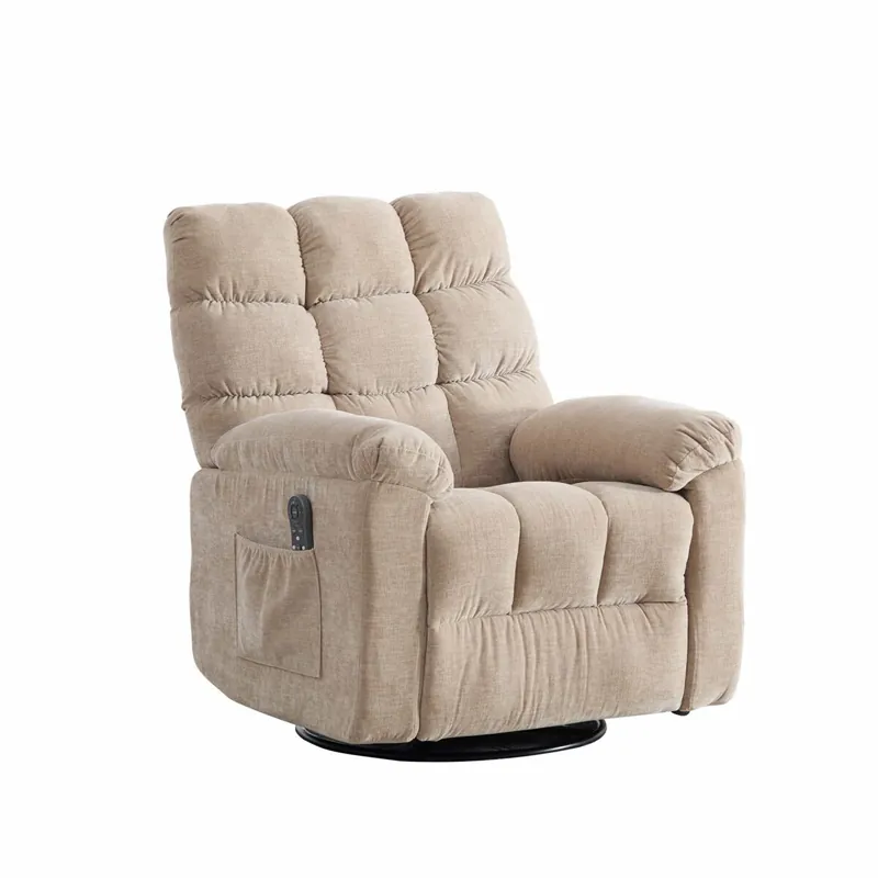 Sillón relax eléctrico giratorio 360° - función de masaje y calefacción, respaldo y reposapiés ajustables, bolsillos laterales de almacenamiento - Light Khaki
