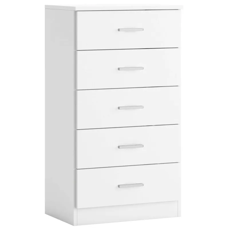 Sinfonier Couple 5 Cajones con Guías metálicas y Tiradores Cajonera Dormitorio en color Blanco Mate 50x90x33cm - Muebles