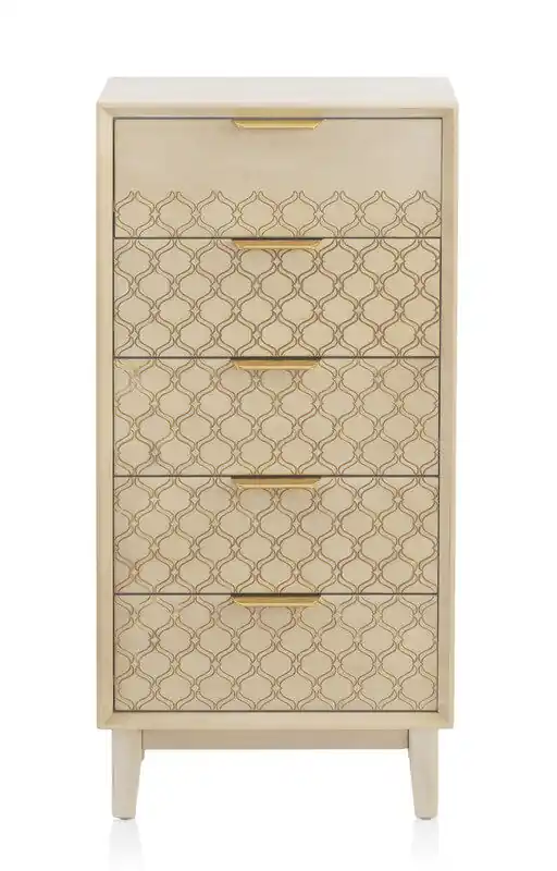 Sinfonier 5 Cajones Chapado Roble Con Acabado Marfil - Muebles