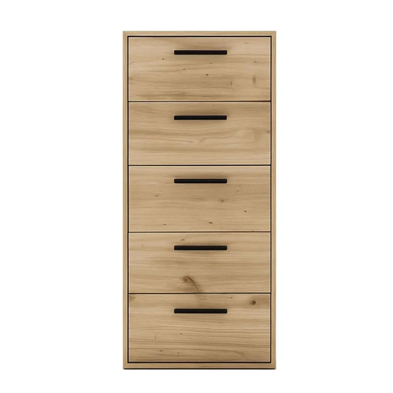 Sinfonier, Mueble Almacenaje Dormitorio Rosi 5 cajones, tiradores color negro Roble Cambrian y Blanco Mate 40x99x35 cm - Muebles