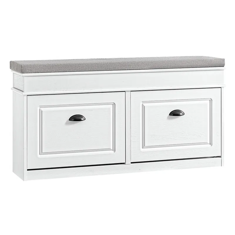 SoBuy Banco Zapatero con 2 Puertas y Cojín 104x24x51cm Blanco FSR64-WG