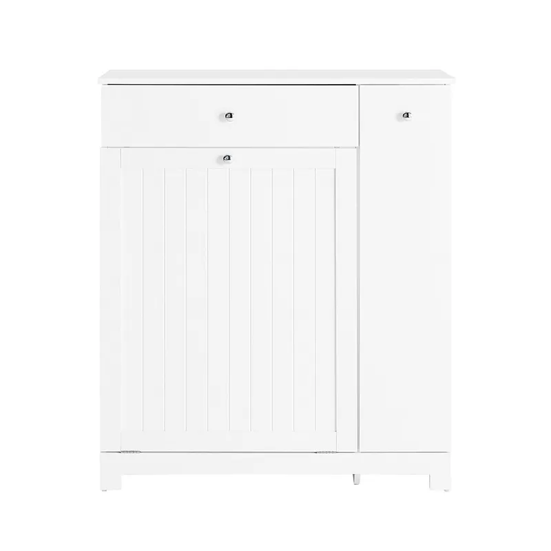 SoBuy Mueble Baño con Cestos para Ropa Armario Alto Estrecho con Cajón, 2 Cestos Extraíbles y Compartimento Deslizante, Mueble Baño Auxiliar para Lavandería 78x38x90cm BZR214-W