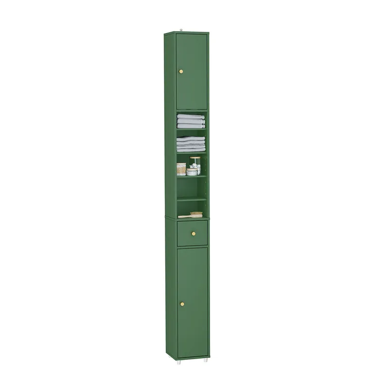 SoBuy Columna de Baño Estrecha 20x20x180cm Marrón con Cajón y Estantes Ajustables BZR34-II-PF