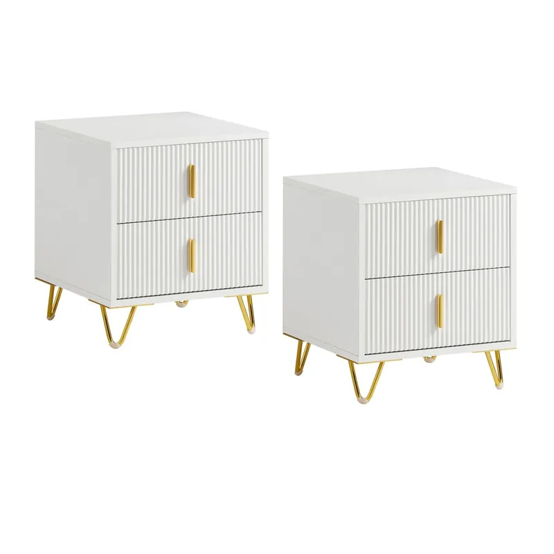 SoBuy Set de 2 Mesita de Noche con 2 cajones, Mesa Auxiliar, Moderna Mesa de Noche Dormitorio, 40 x 40 x 47 cm, Blanco, FBT115-Wx2