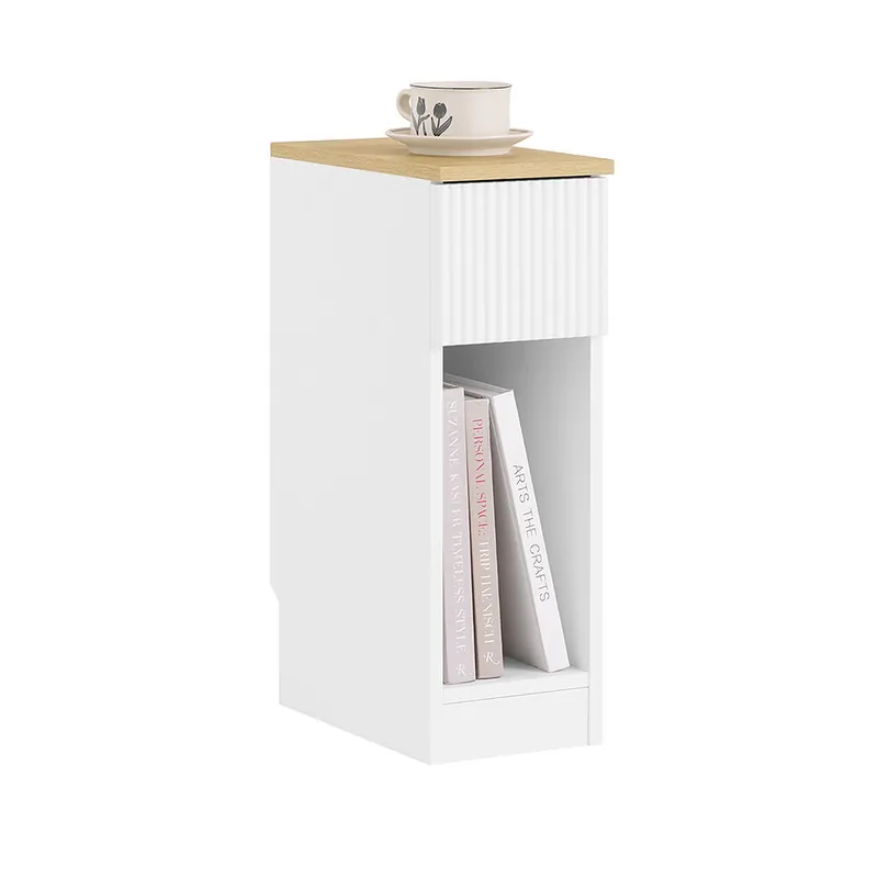 SoBuy Mesita de Noche Estrecha con cajón y Estante Mesa Auxiliar mesilla de Noche para Dormitorio y Sala de Estar Blanco FBT111-W