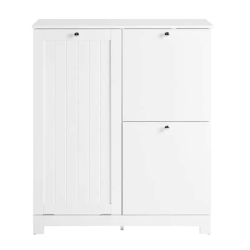 SoBuy Mueble Baño con 3 Cestos de Ropa Armario Estrecho Mueble Auxiliar Baño 78x38x90 cm para Lavandería y Almacenaje BZR213-W
