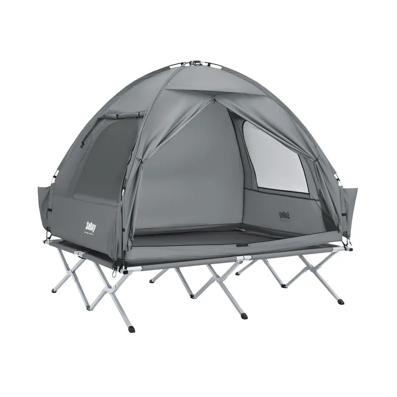 SoBuy Tienda de campaña Exterior Tienda Doble con 1 Gancho para lámpara y 2 Bolsas para Zapatos Tienda 3 en 1 para 2 Personas Práctica Verde 193 x 185 x 145 cm OGS32-II-L-HG ES