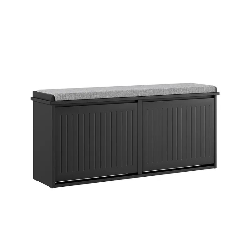 SoBuy Zapatero - Zapatero de entrada con asiento acolchado y 2 puertas abatibles, 100 x 26 x 46 cm, Negro, FSR98-XL-SCH