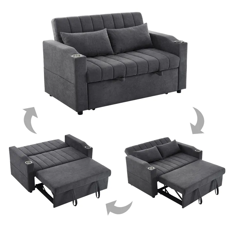 Sofá cama 2 plazas convertible de algodón y lino,beige - Sofás sillones puffs