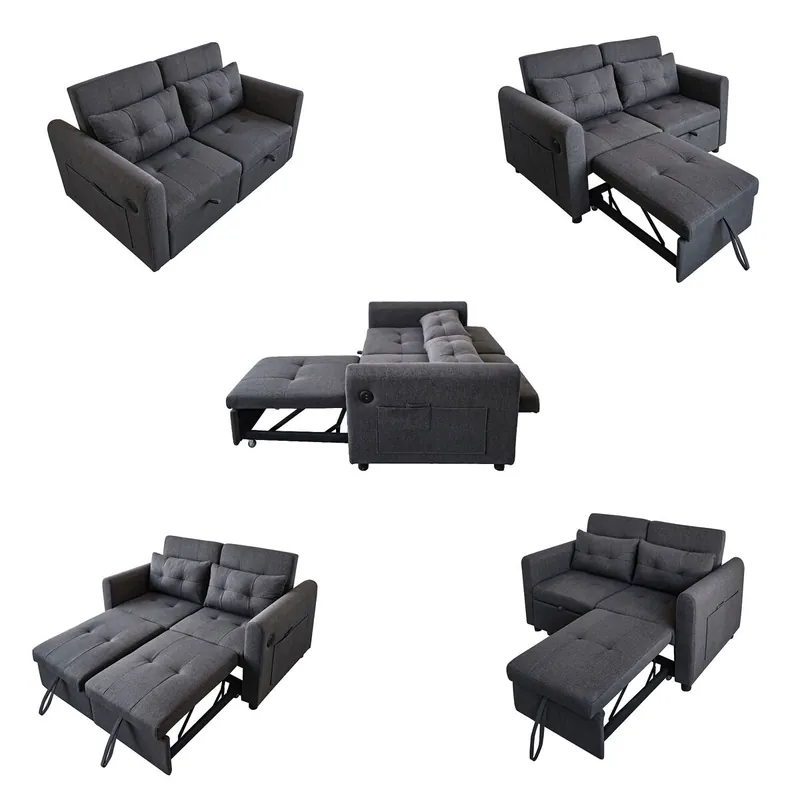 Sofá cama 2 plazas convertible de algodón y lino,beige - Sofás sillones puffs