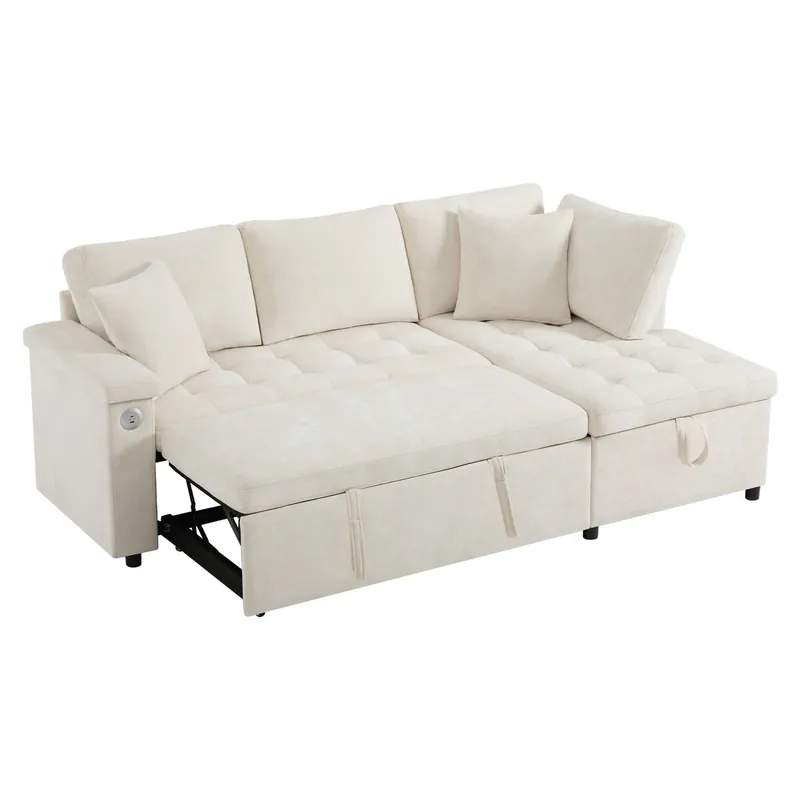Sofá cama 3 plazas convertible derecho de tela con almacenaje,beige - Sofás sillones puffs