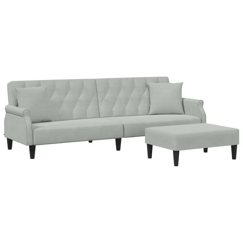 vidaXL Sofá cama 2 plazas con almohadas taburete terciopelo gris claro - Sofás sillones puffs