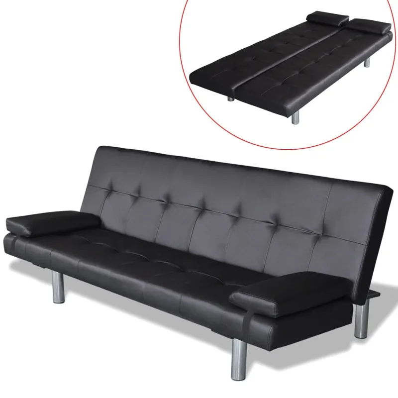 vidaXL Sofá cama con dos cojines cuero artificial ajustable crema - Sofás sillones puffs