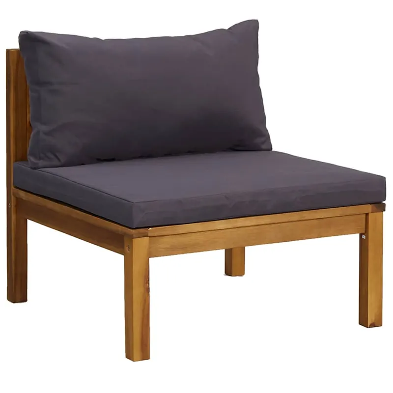 vidaXL Sofá seccional central con cojines gris oscura madera de acacia - Sofás sillones puffs