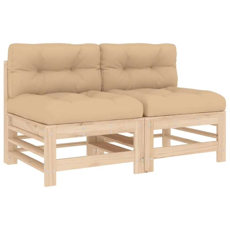 vidaXL Sofás centrales con cojines 2 uds madera maciza abeto Douglas - Sofás sillones puffs