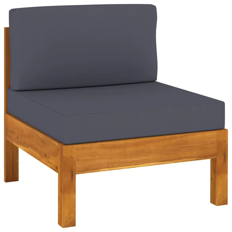 vidaXL Sofá central de madera de acacia con cojines gris oscuro - Sofás sillones puffs