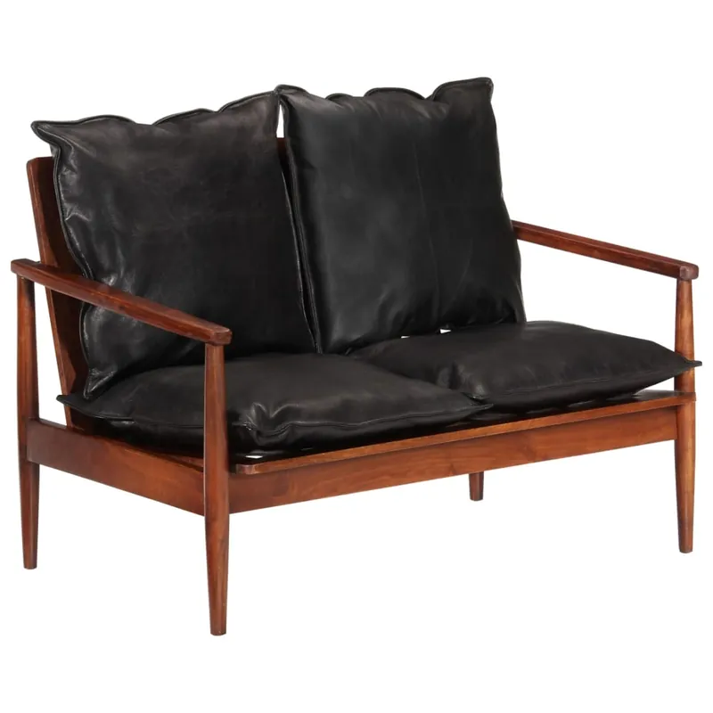 vidaXL Sofá de 2 plazas madera maciza acacia y cuero auténtico negro - Sofás sillones puffs
